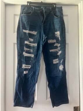 Style & Co. Distressed Dark Blue Boyfriend Jeans